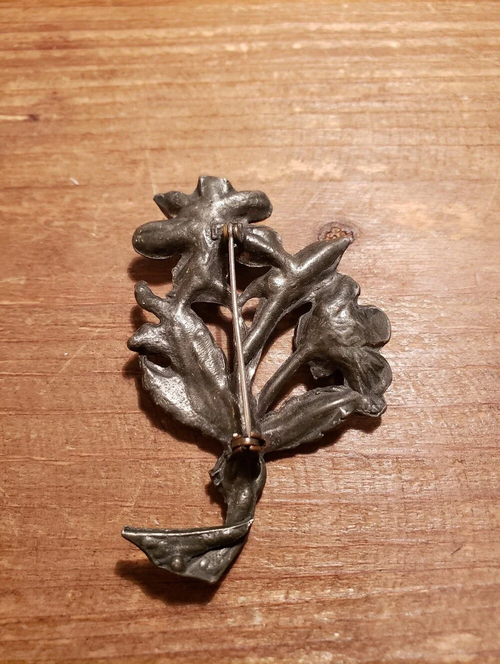 Vintage Dark Pewter Color Rose Brooch